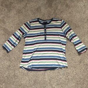 Chaps Blue and Green Long Sleeve Henley Tee